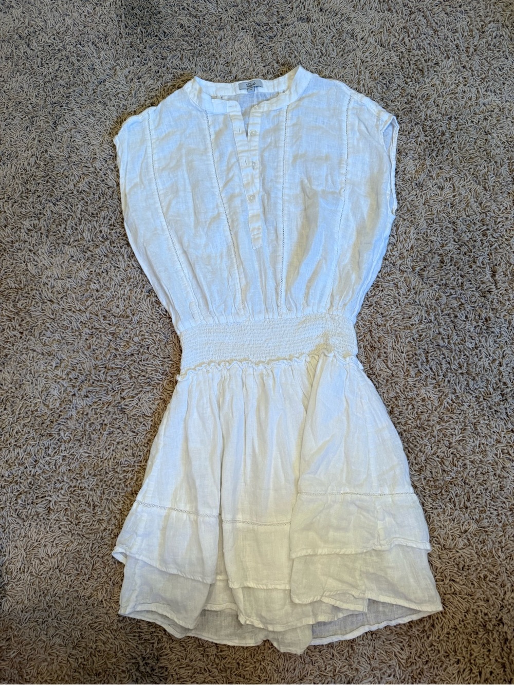 Rails Cream Smocked-Waist Tiered Mini Dress